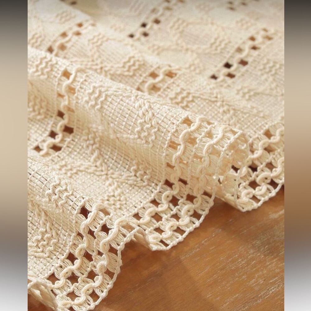 Boho Crochet Style Table Runner | Beige Neutral Farmhouse Decor